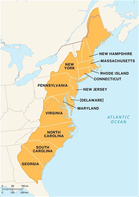13 Colonies Labeled Map