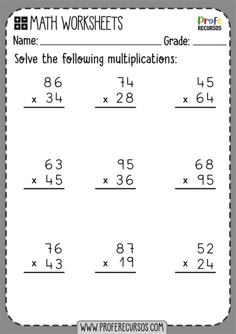 2 Digit Multiplication Worksheets