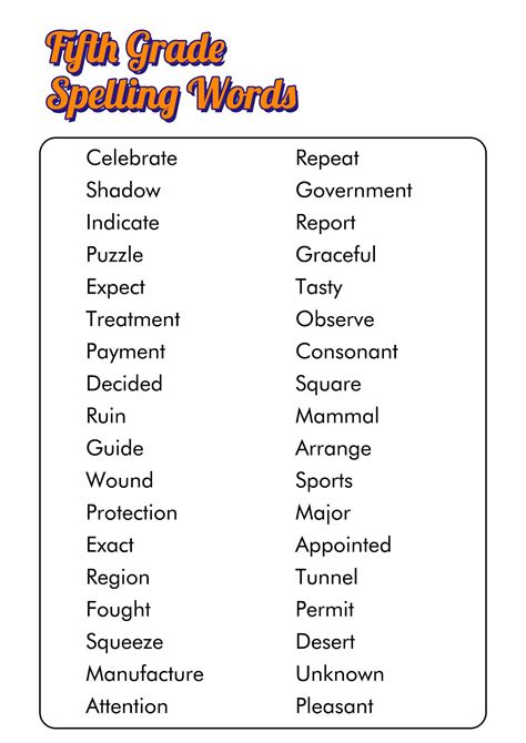 5Th Grade Spelling Words