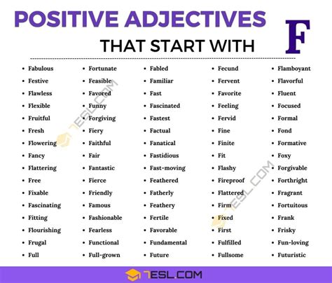 Adjectives Beginning With F