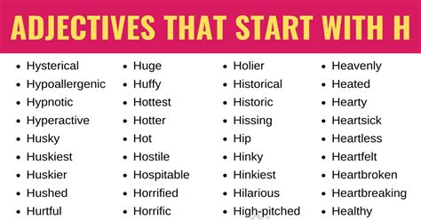 Adjectives Beginning With H
