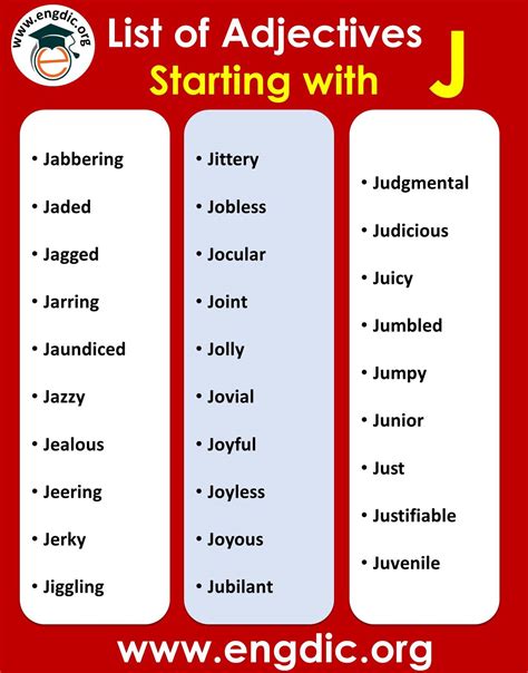 Adjectives Starting With J