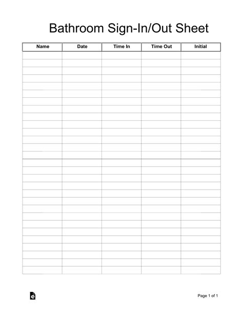Bathroom Sign In Sheet