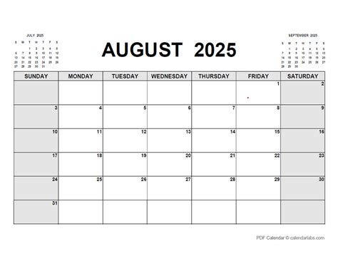 Calendar Of August 2025