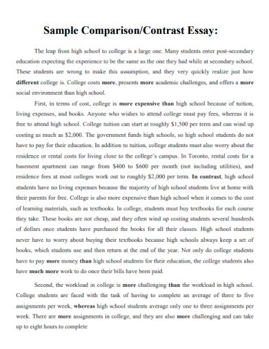 Compare Contrast Essay Sample