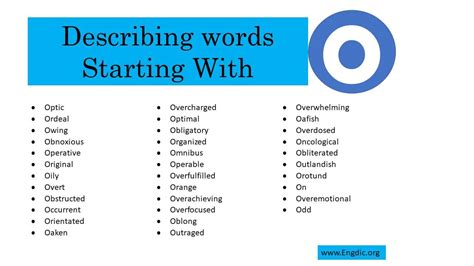 Descriptive Words O