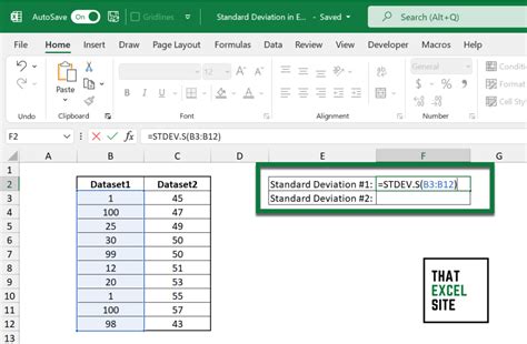 Excel Calculate Standard Deviation
