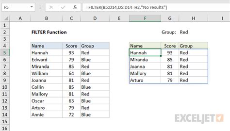 Filter Excel Function