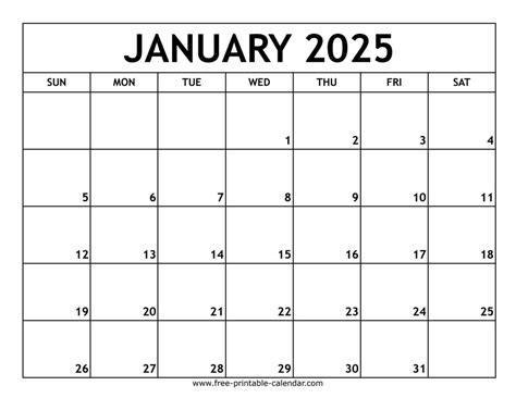 Jan 2025 Calendar Printable
