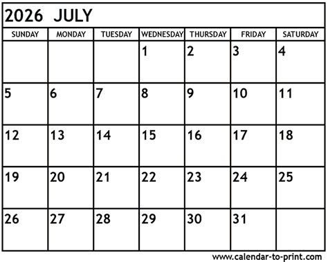 July 2026 Calendar