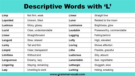 L Descriptive Words