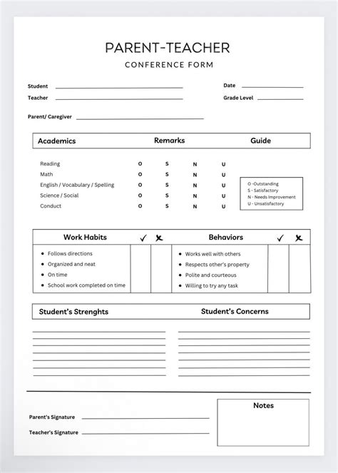 Parent Teacher Conference Template