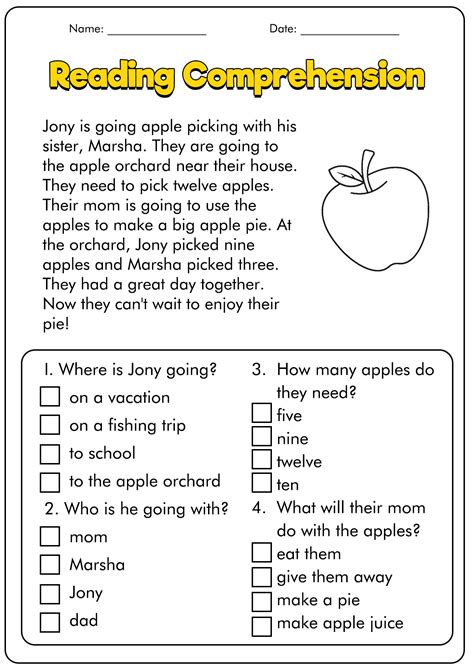 Reading Comprehension 1St Grade