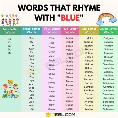 Rhyming Words With Blue