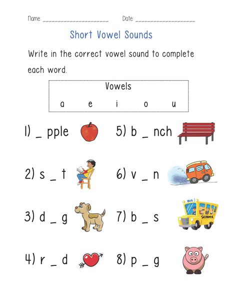 Short Vowel Sounds Worksheets