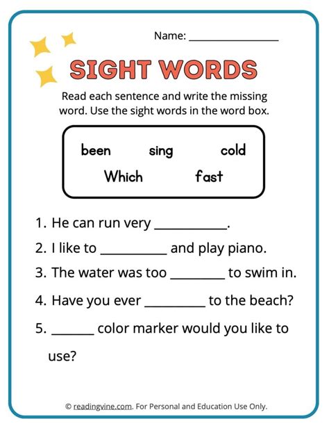 Sight Words Activity Worksheets