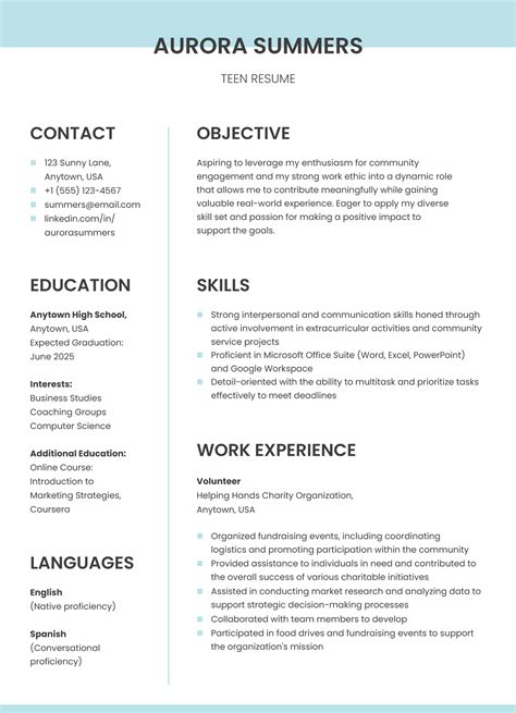 Teenage Resume Examples
