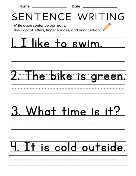 Writing Sentences Worksheets